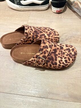 Call It Spring Leopard Print Buckle Slip-Ons in Brown and Tan